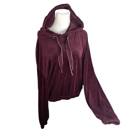 Anthropologie Daily Practice Burgundy Oversized Velour Velvet Hoodie Size L - Picture 7 of 9